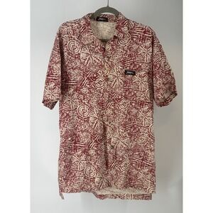 Jimmy Z Shirt Mens Large Red Linen Cotton Surf Skate Vintage 80s Button Canvas